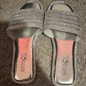 Rouge Helium Silver Rhinestone Slide Sandals